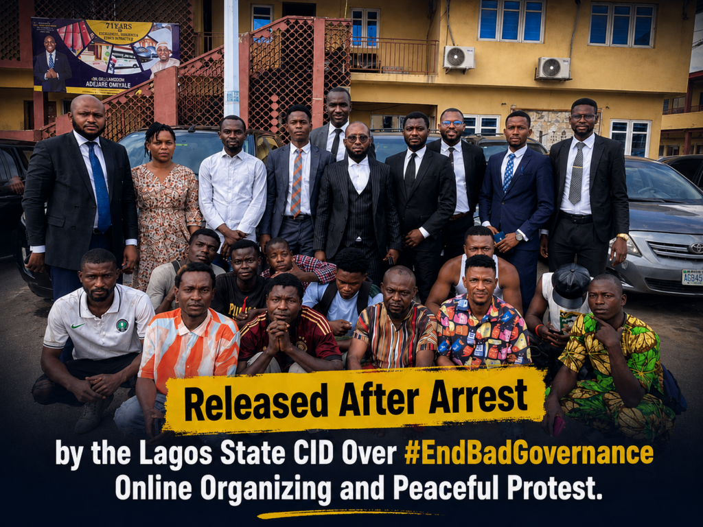 Client released after arrest by the Lagos State CID over #EndBadGovernance online organising and peaceful protest