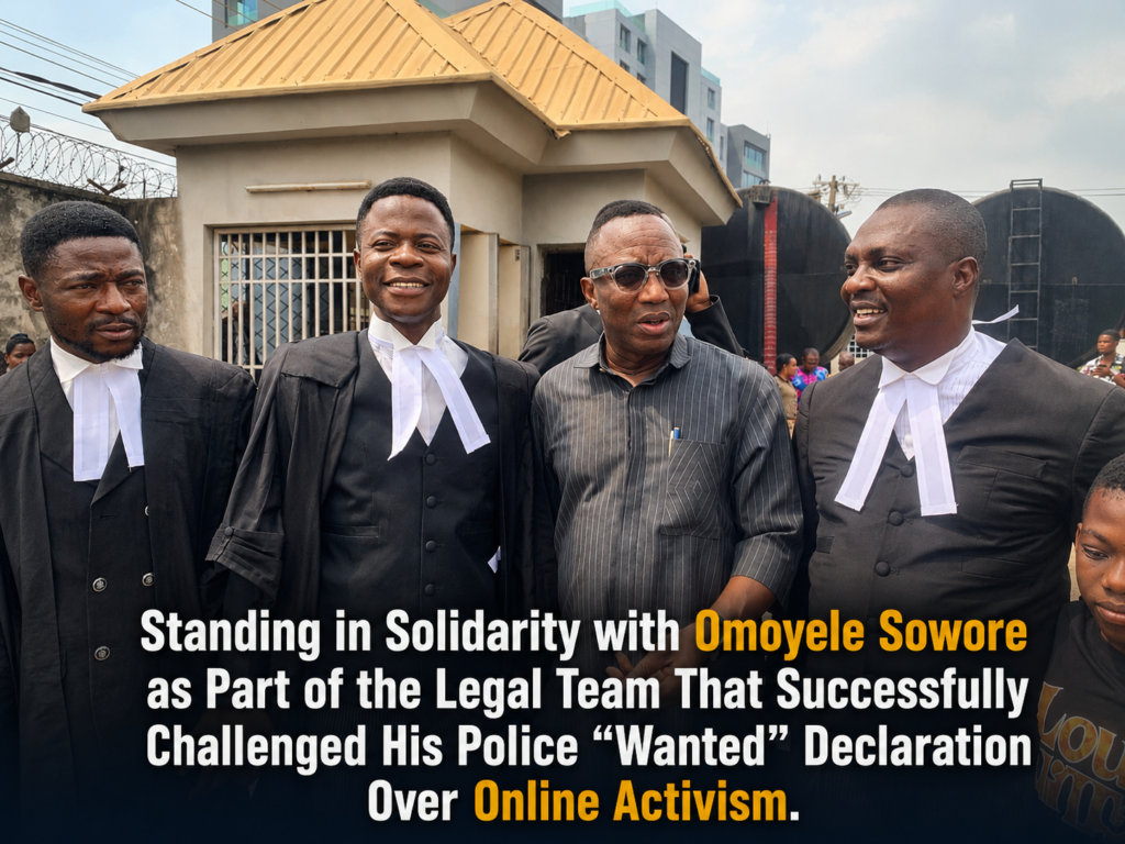 FDJ in solidarity with Omoyele Sowore as part of the legal team that challenged his police wanted declaration