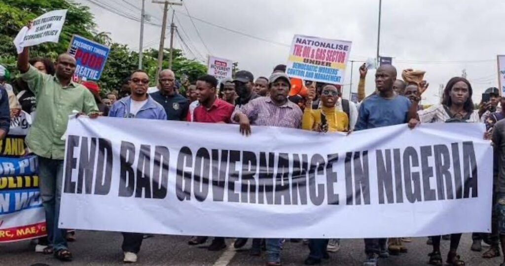 Demonstrators during the #EndBadGovernance protests in Nigeria
